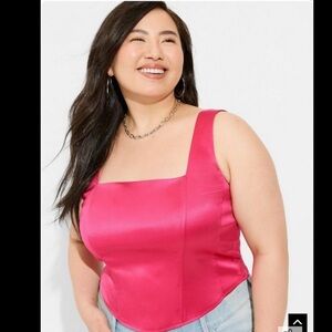 Women's Pink and Black Satin Top